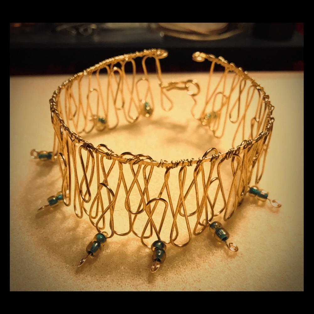 Handmade Plated Copper Wire Bracelet Dangly Beads